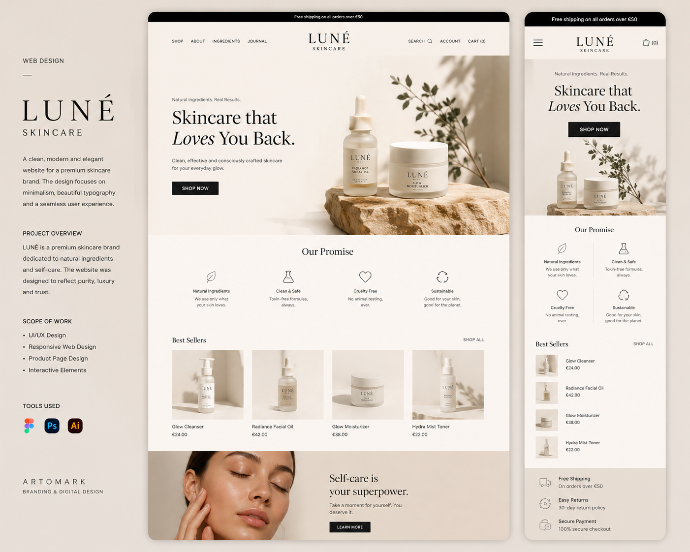 Luné Skincare: Web Design